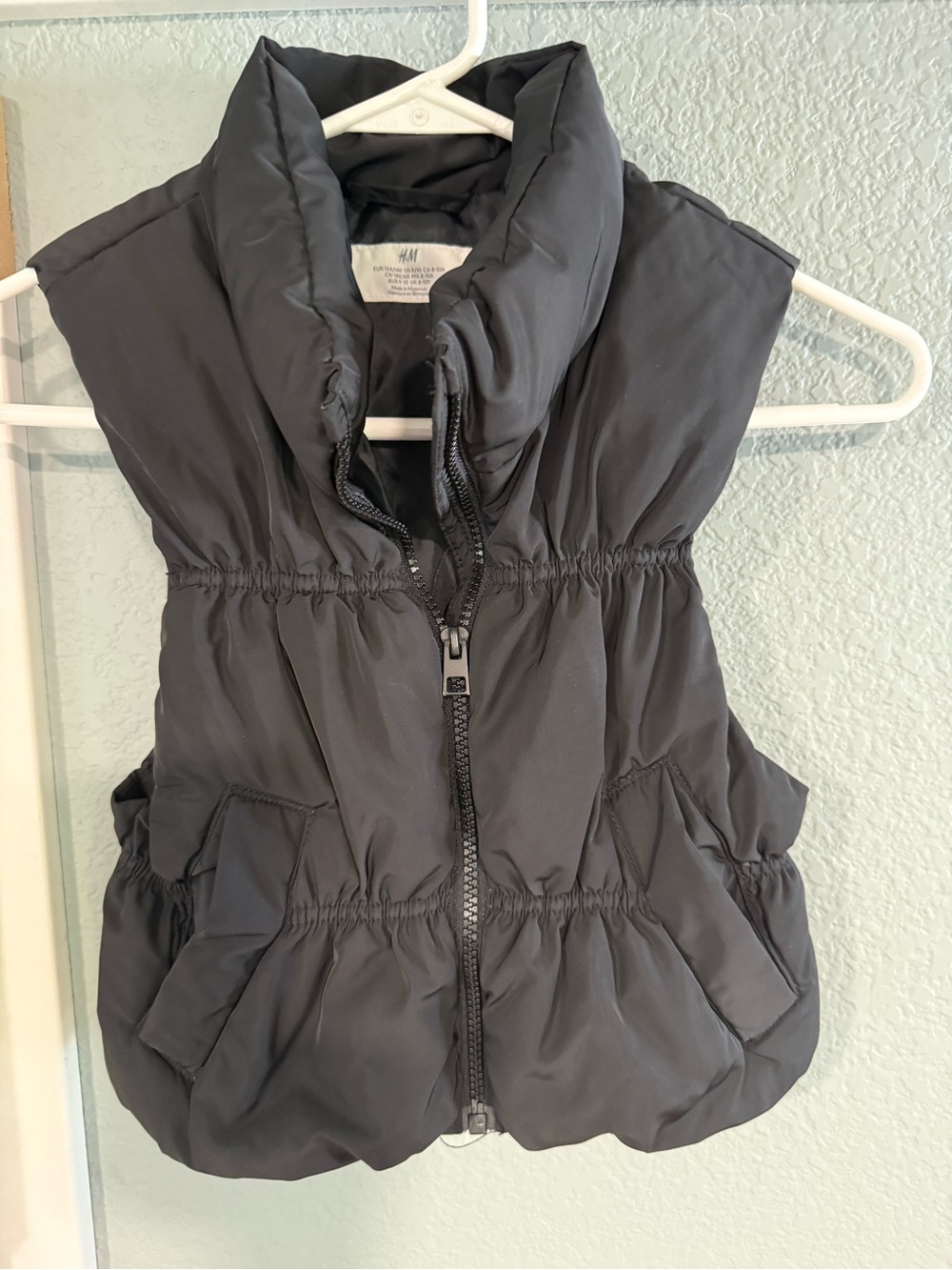 H&M Girls Black Puffer Vest with High Collar